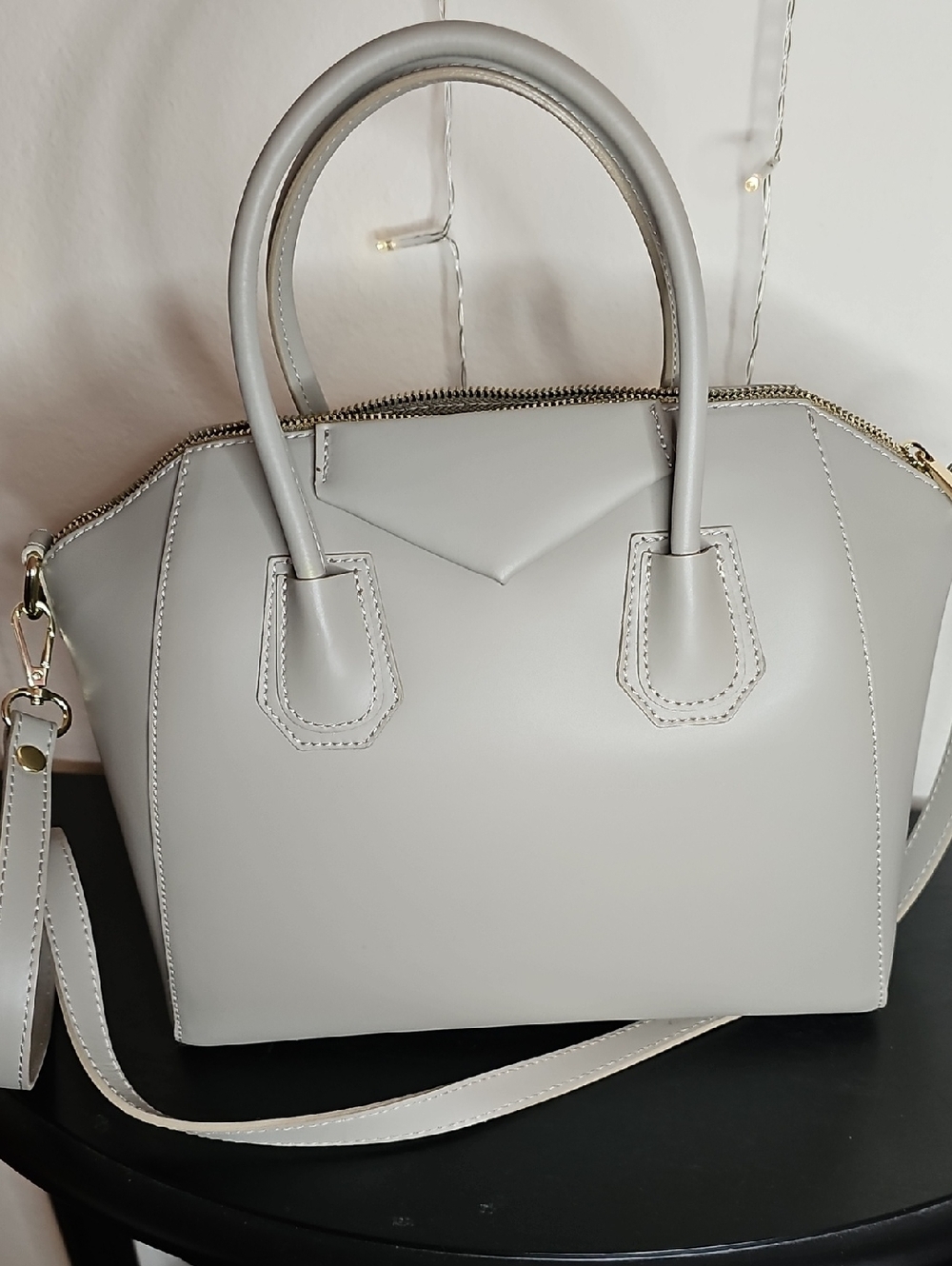 Fashion Drug Grey Satchel With Gold Hardware - Picture 2 of 8